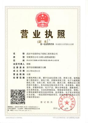 武汉中谷高科电子系统工程 专业技术服务与软件开发资质